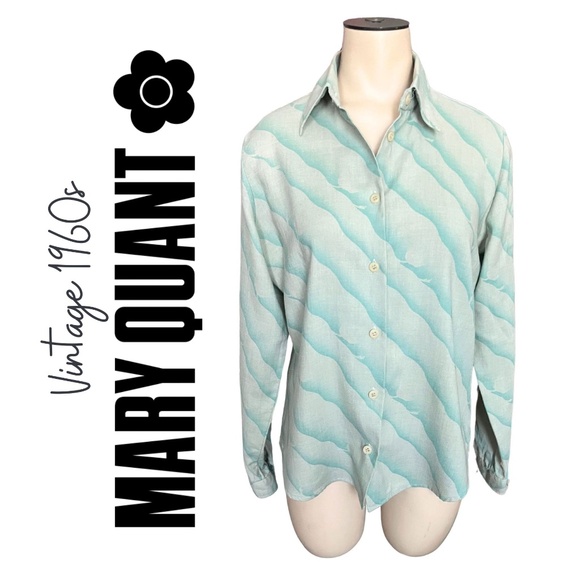 Vintage 1960s Misses' Mary Quant Londonpride Wool Cotton Wave Print Blouse S M - Picture 1 of 8
